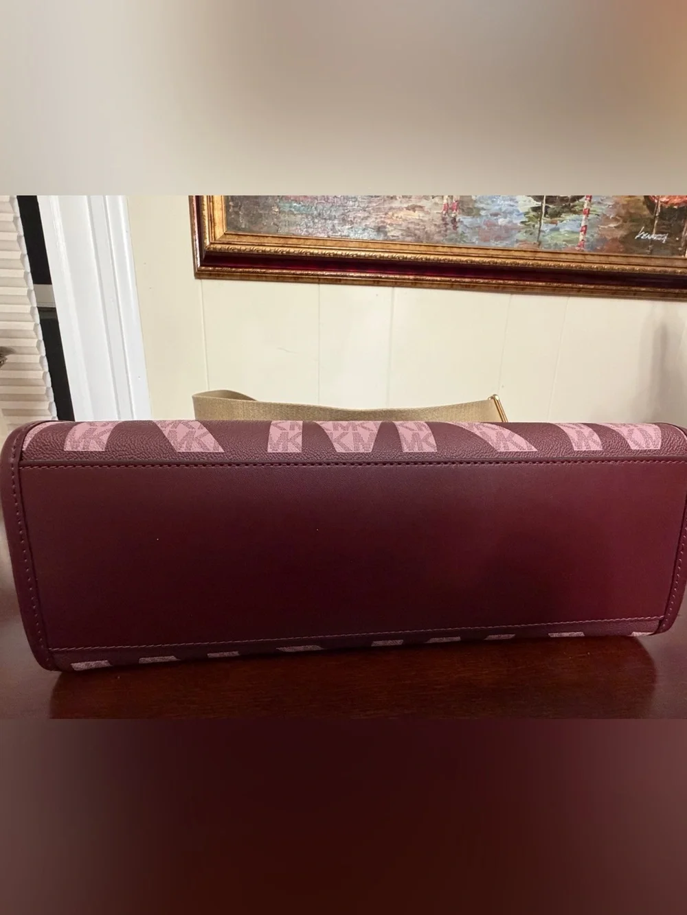 Michael Kors Royal Pink & plum Coated Canvas Leather Maple North South Tote - Picture 7 of 10